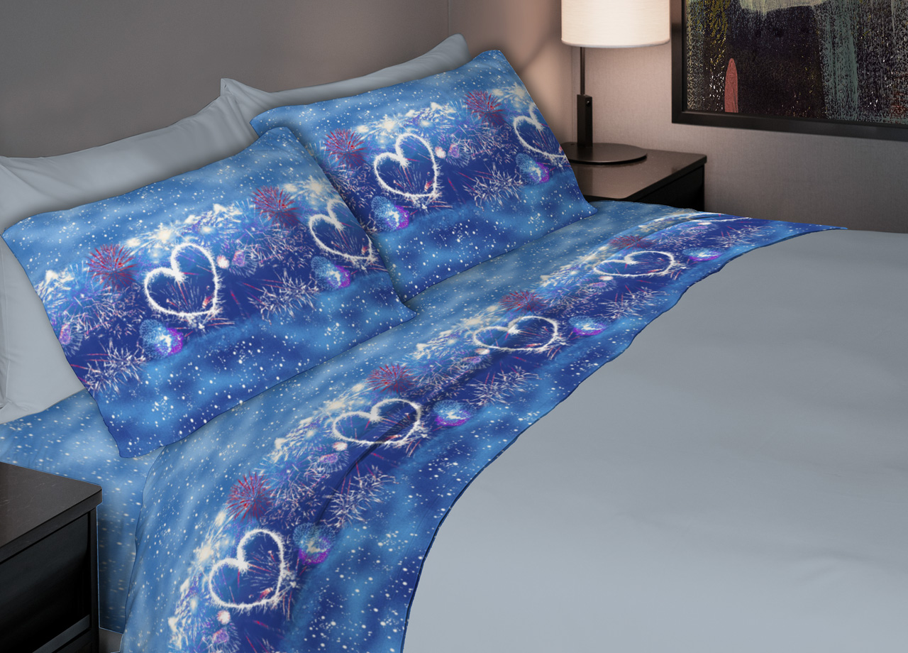 Completo Lenzuola In Morbida Flanella Made Italy Disegni Vari Modello C.N. - 2 Piazze - Fires Blu