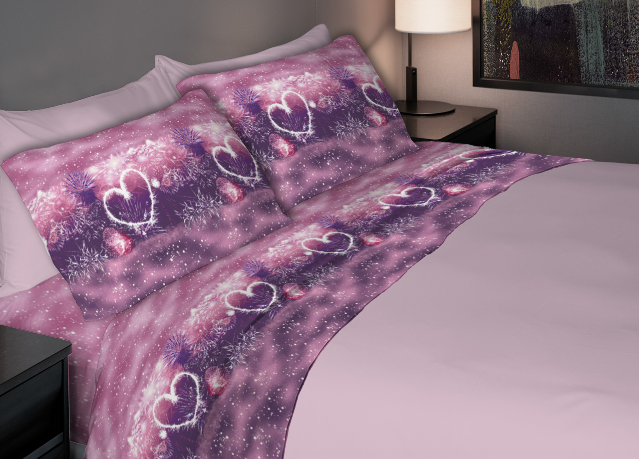 Completo Lenzuola In Morbida Flanella Made Italy Disegni Vari Modello C.N. - 2 Piazze - Fires Lilla