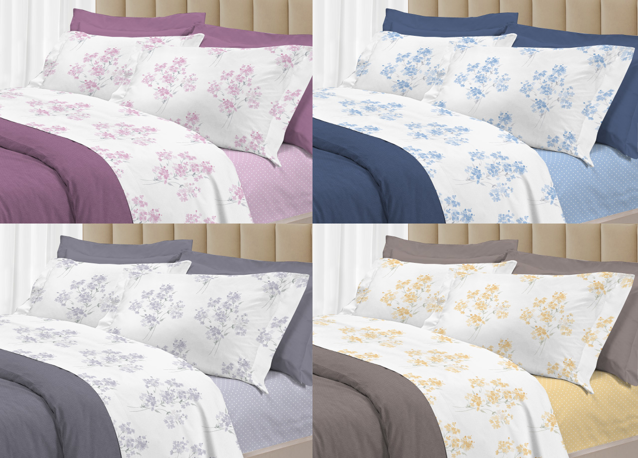 Completo Lenzuola Letto 100% Cotone Made Italy 3027 Disegno Primavera - Foto 5 di 17