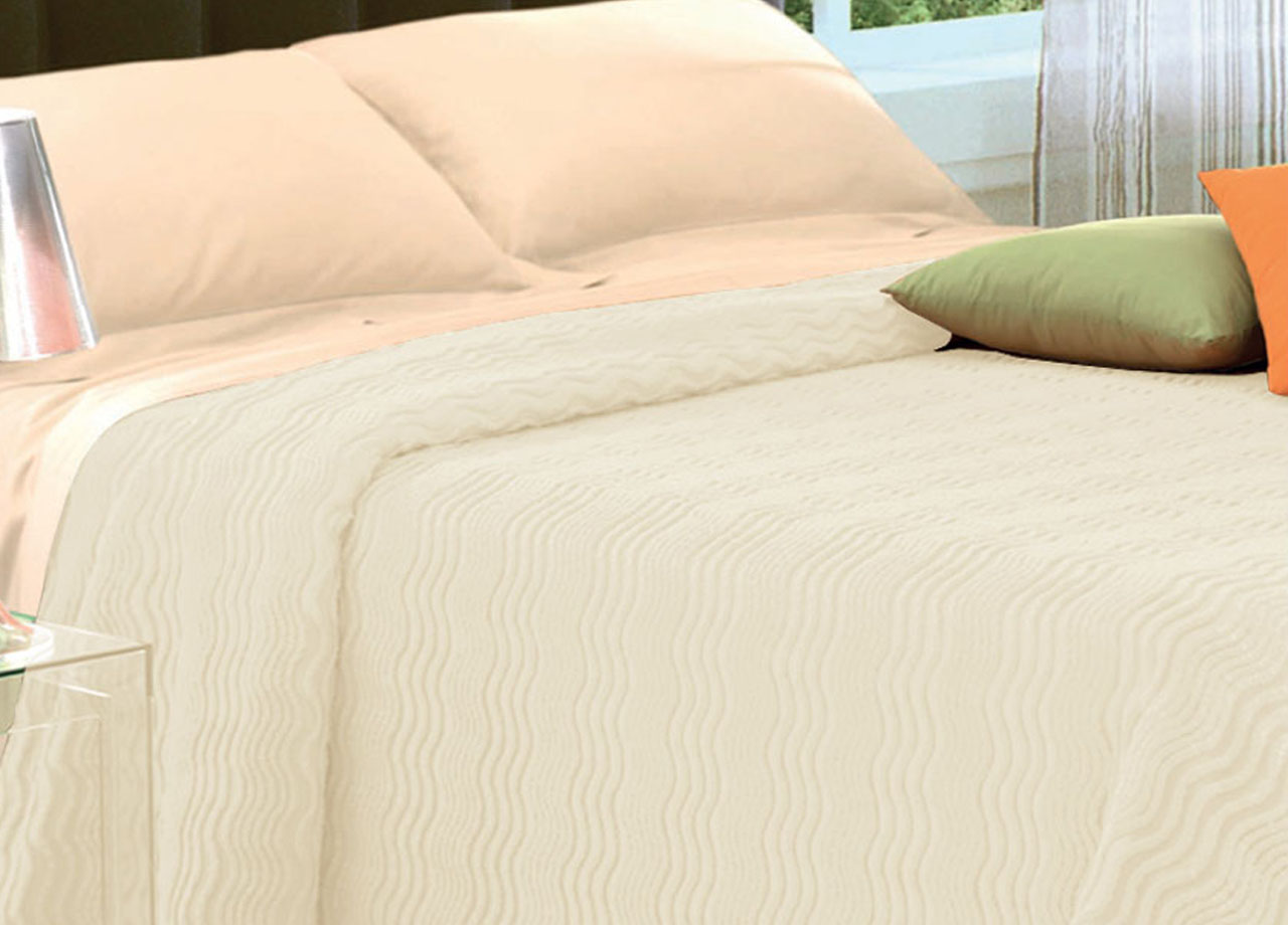 Copriletto Tinta Unita In Morbidissima Ciniglia A Onde 100% Cotone - Singolo - Beige 1