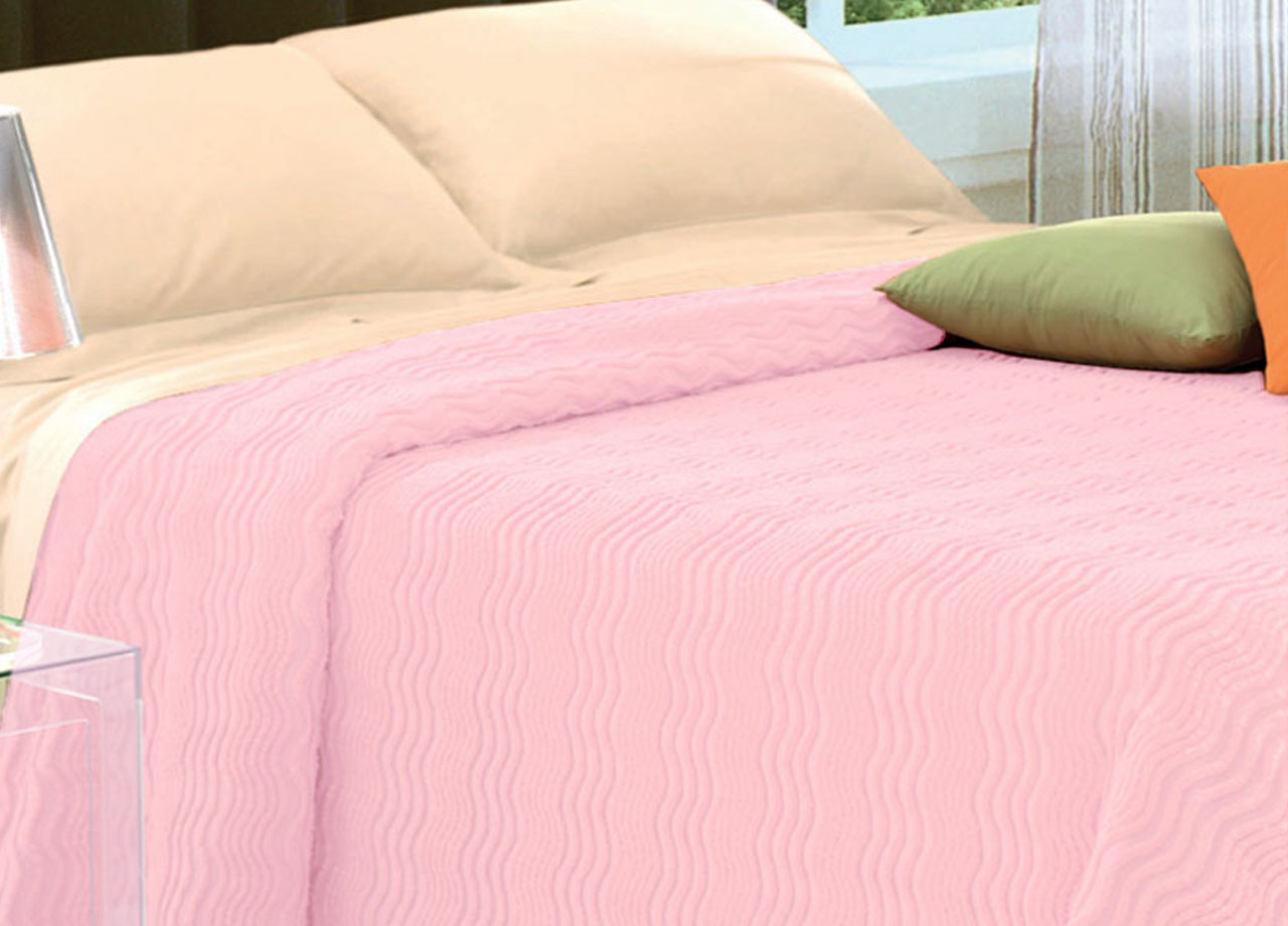 Copriletto Tinta Unita In Morbidissima Ciniglia A Onde 100% Cotone - Singolo - Rosa 6