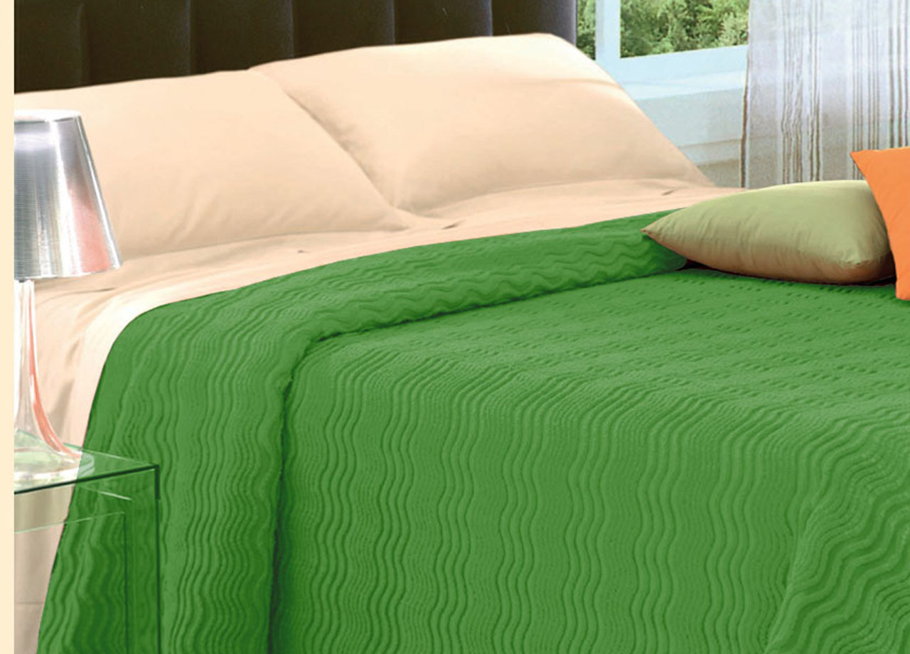 Copriletto Tinta Unita In Morbidissima Ciniglia A Onde 100% Cotone - Singolo - Verde 12