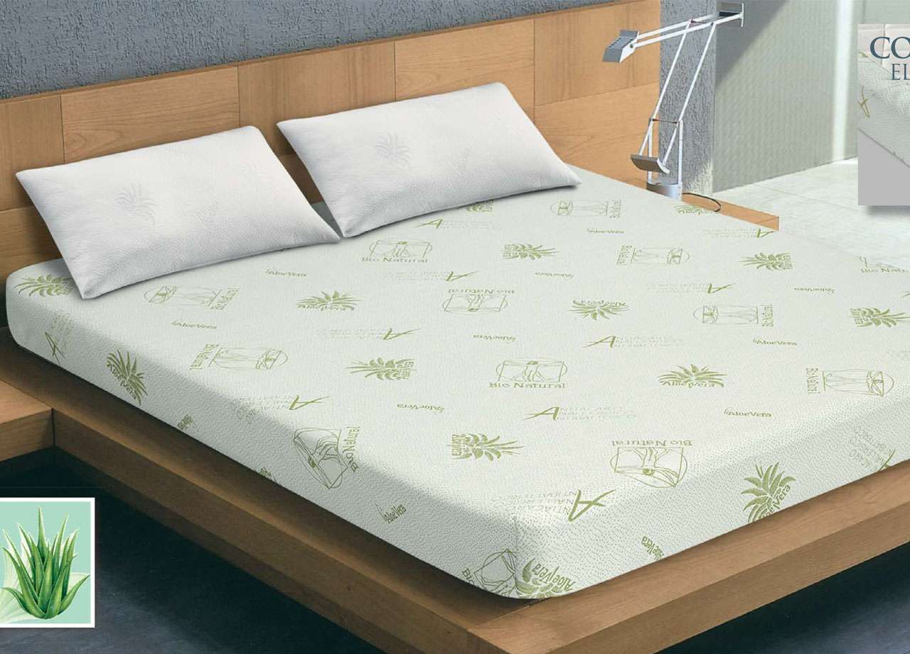 Image of Coprimaterasso Imbottito Elasticizzato Anallergico Federe Cuscino Letto Made Italy - Matrimoniale - Aloe