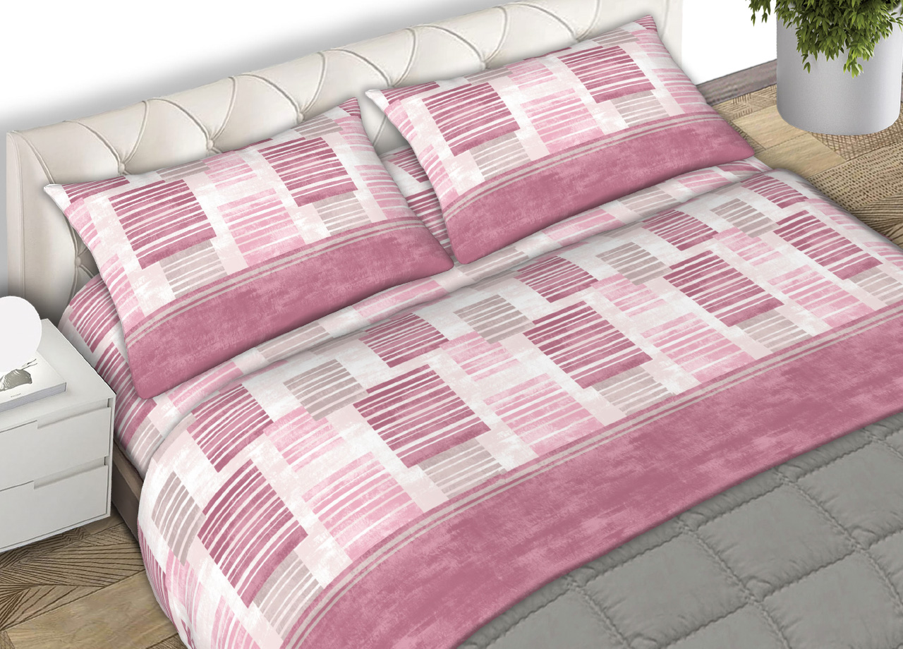 Image of Completo Lenzuola 100% Cotone Made Italy Disegno Cube C.N - Singolo - Lilla