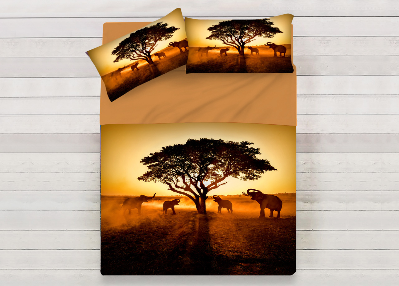 Image of Lenzuola Copriletto Letto Sogni D&#39;oro 100% Cotone Disegno Safari D81 - Matrimoniale - Safari D81