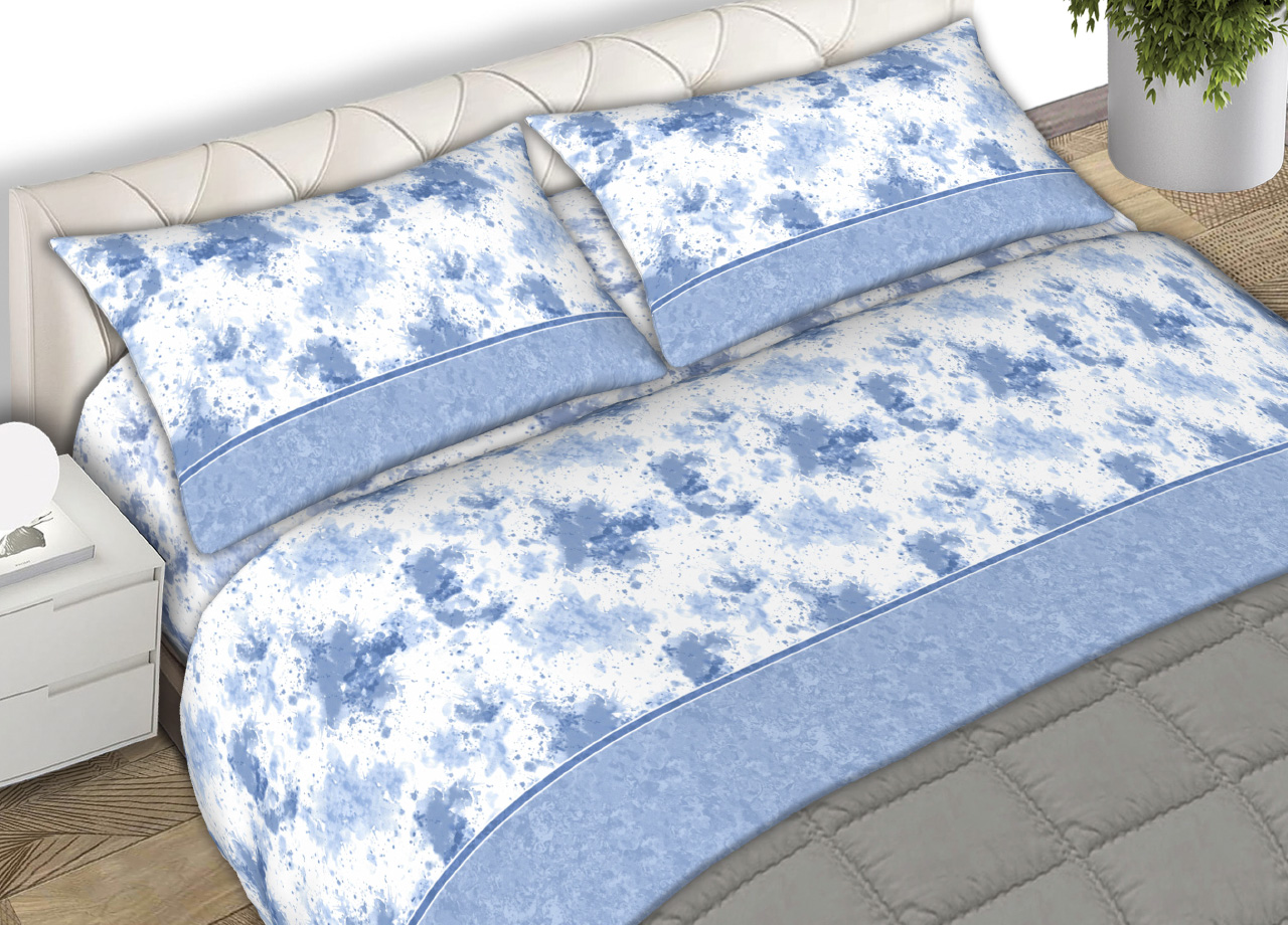 Image of Completo Lenzuola 100% Cotone Made Italy Disegno Stain C.N - Singolo - Azzurro