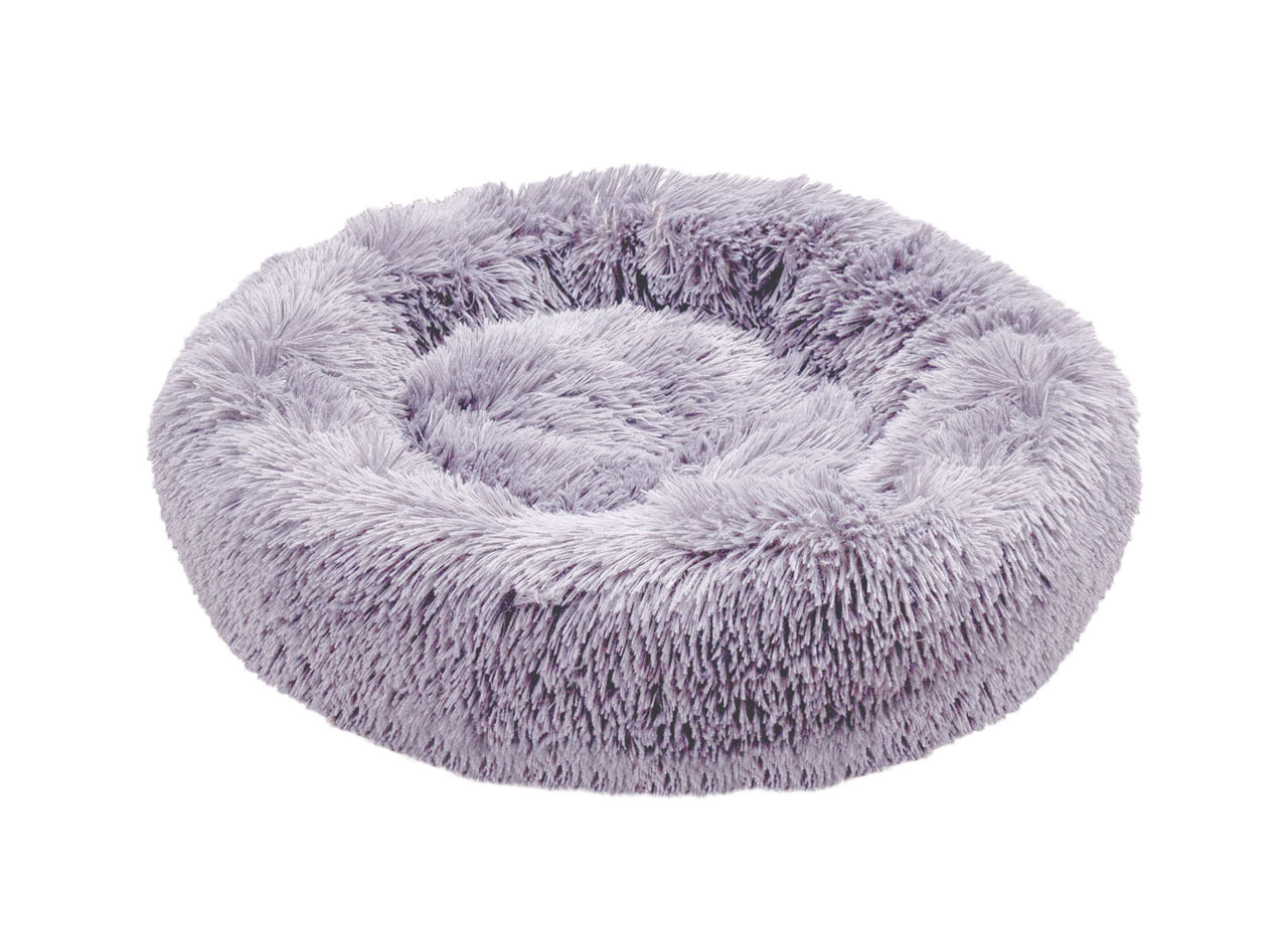 Image of Cuccia Cane Gatto Cuscino Peloso Morbido Peluches Caldo Rotondo Ciambella Animali Fluffy - Grande - Grigio Chiaro
