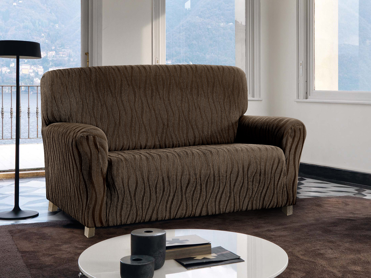 Copridivano Sofà Poltrona Elasticizzato Protezione Macchie Modello Wonderful - 2 Posti - Marrone