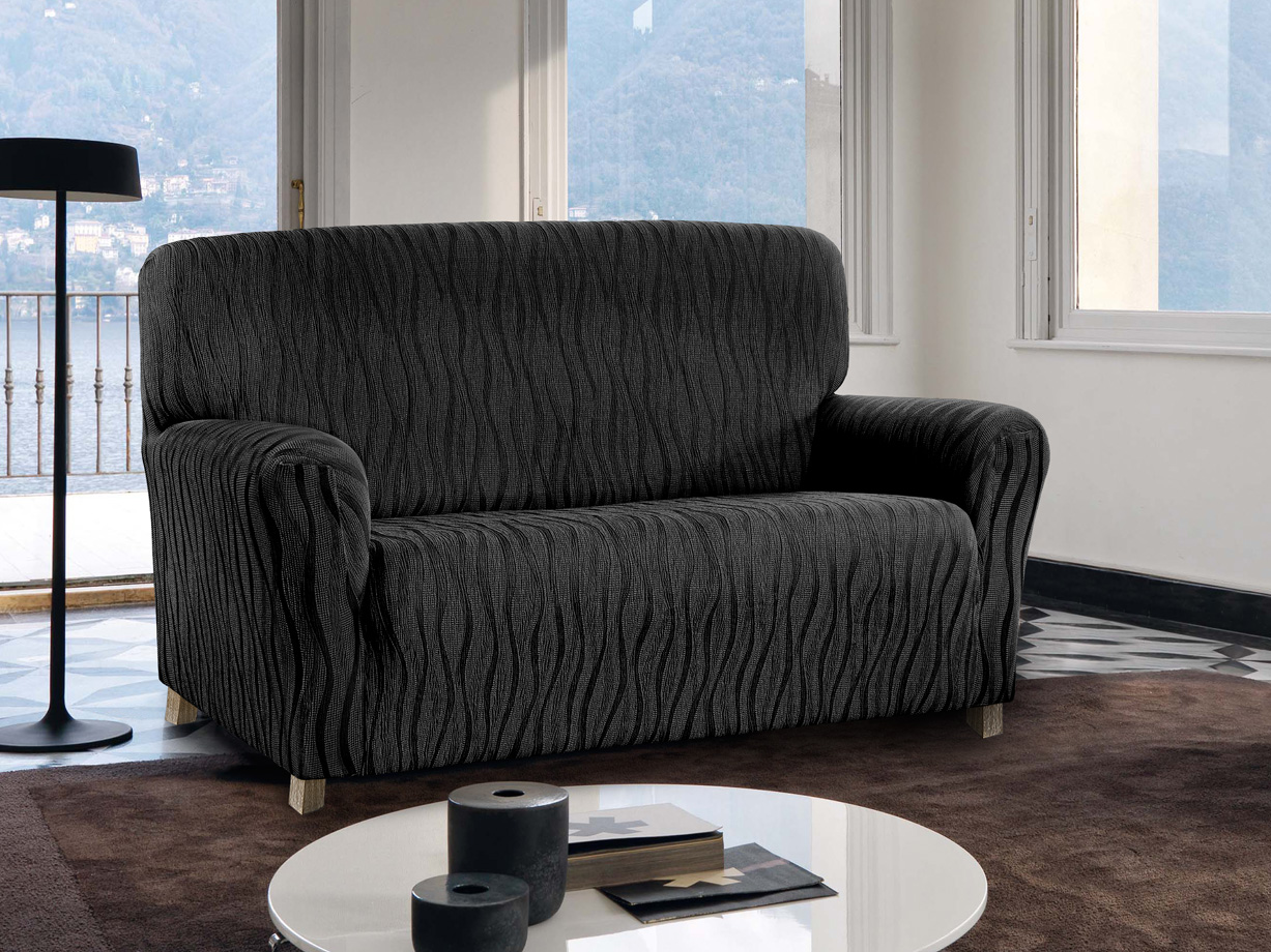 Copridivano Sofà Poltrona Elasticizzato Protezione Macchie Modello Wonderful - 2 Posti - Nero