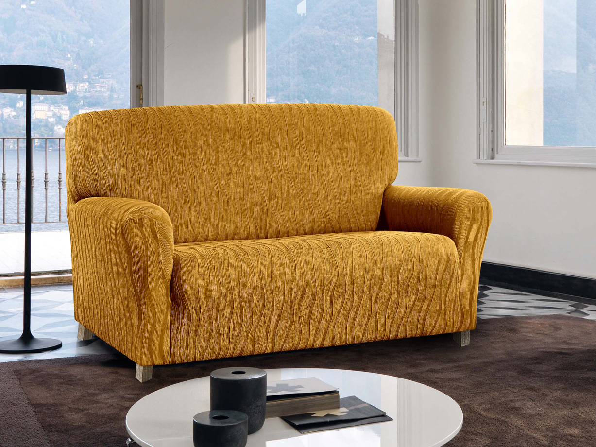 Copridivano Sofà Poltrona Elasticizzato Protezione Macchie Modello Wonderful - 2 Posti - Ocra