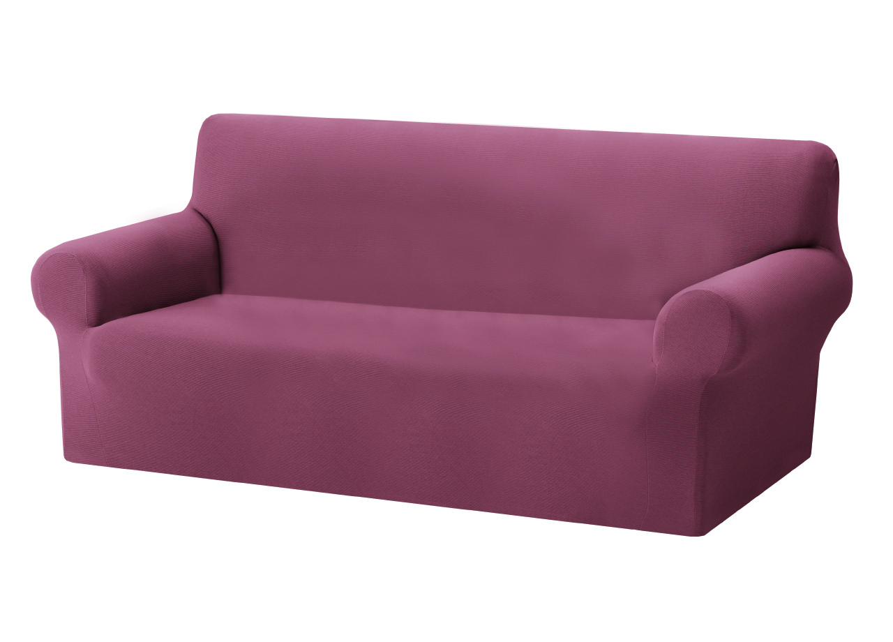 Copridivano Copriseduta Sofà Elasticizzato Tinta Unita Smile Tessuto Millerighe - 2 Posti - Rosa Antico