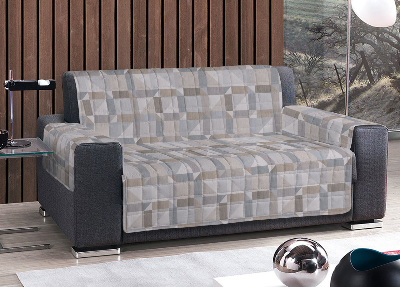 Copridivano Imbottito Trapuntato Sofà Antimacchia Made Italy Astratto 7879 - 4 Posti - Beige