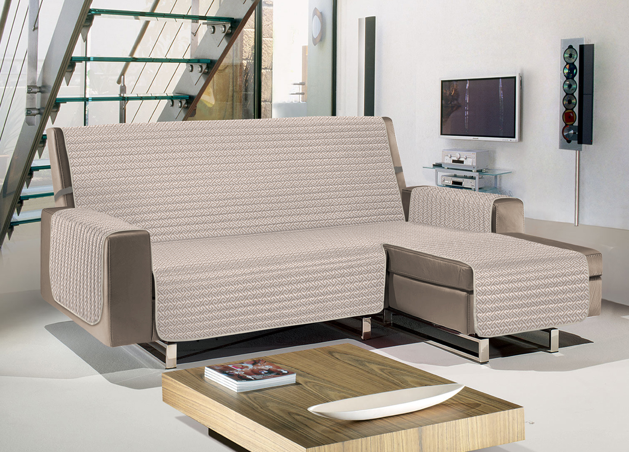 Copridivano Con Penisola Sofà Cover Trapuntato Antimacchia Double Face - 240cm - Oro