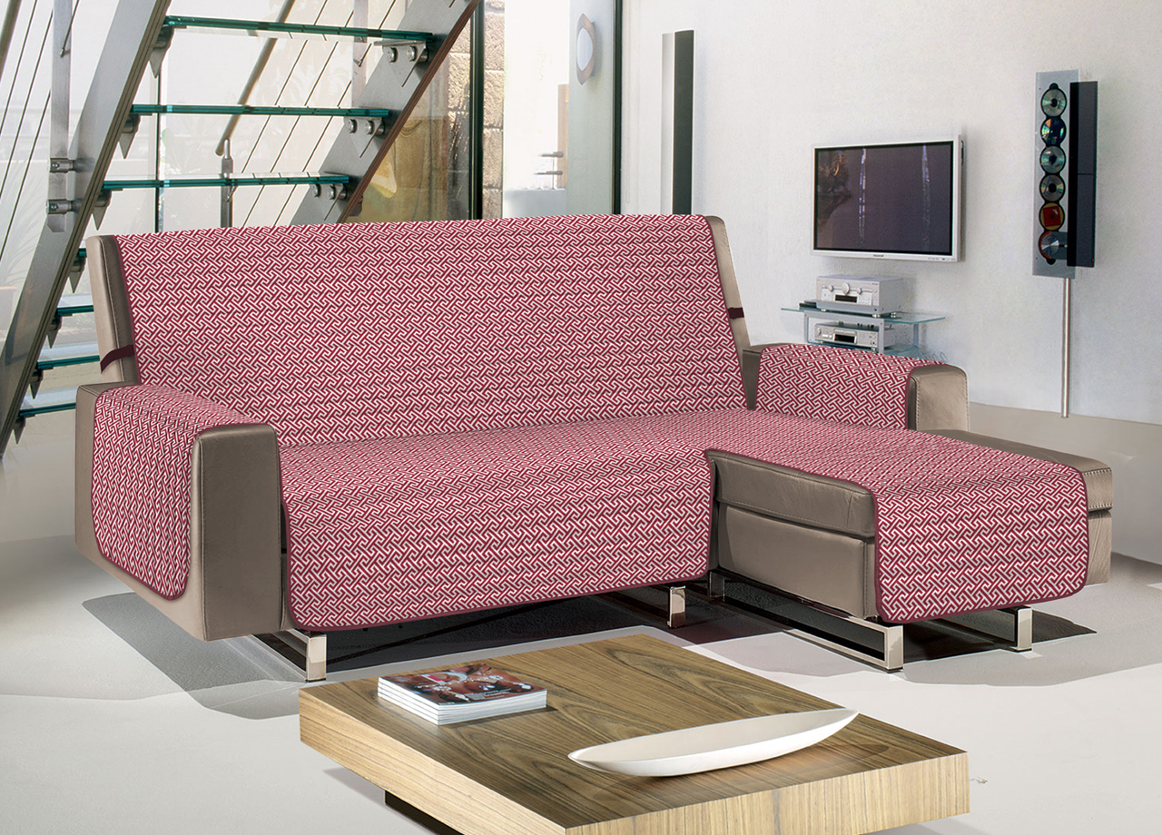 Copridivano Con Penisola Sofà Cover Trapuntato Antimacchia Double Face - 240cm - Rubino