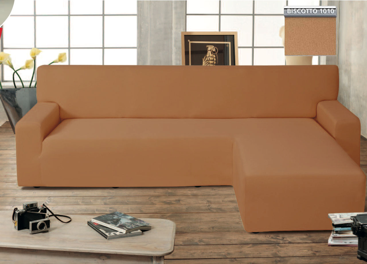 Image of Copridivano Genius Con Penisola Chaise Longue Modello Swing Colore Biscotto - Destra - Biscotto