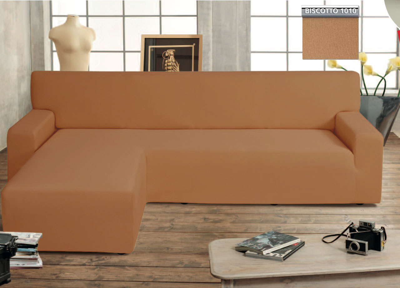 Image of Copridivano Genius Con Penisola Chaise Longue Modello Swing Colore Biscotto - Sinistra - Biscotto