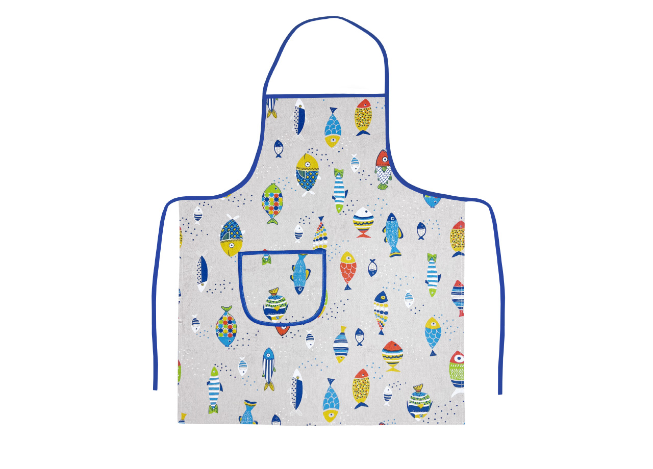 Pack 2 Pezzi Grembiule Alto Pettorina Cucina Chef Casa Con Tasche Pesci Colorati