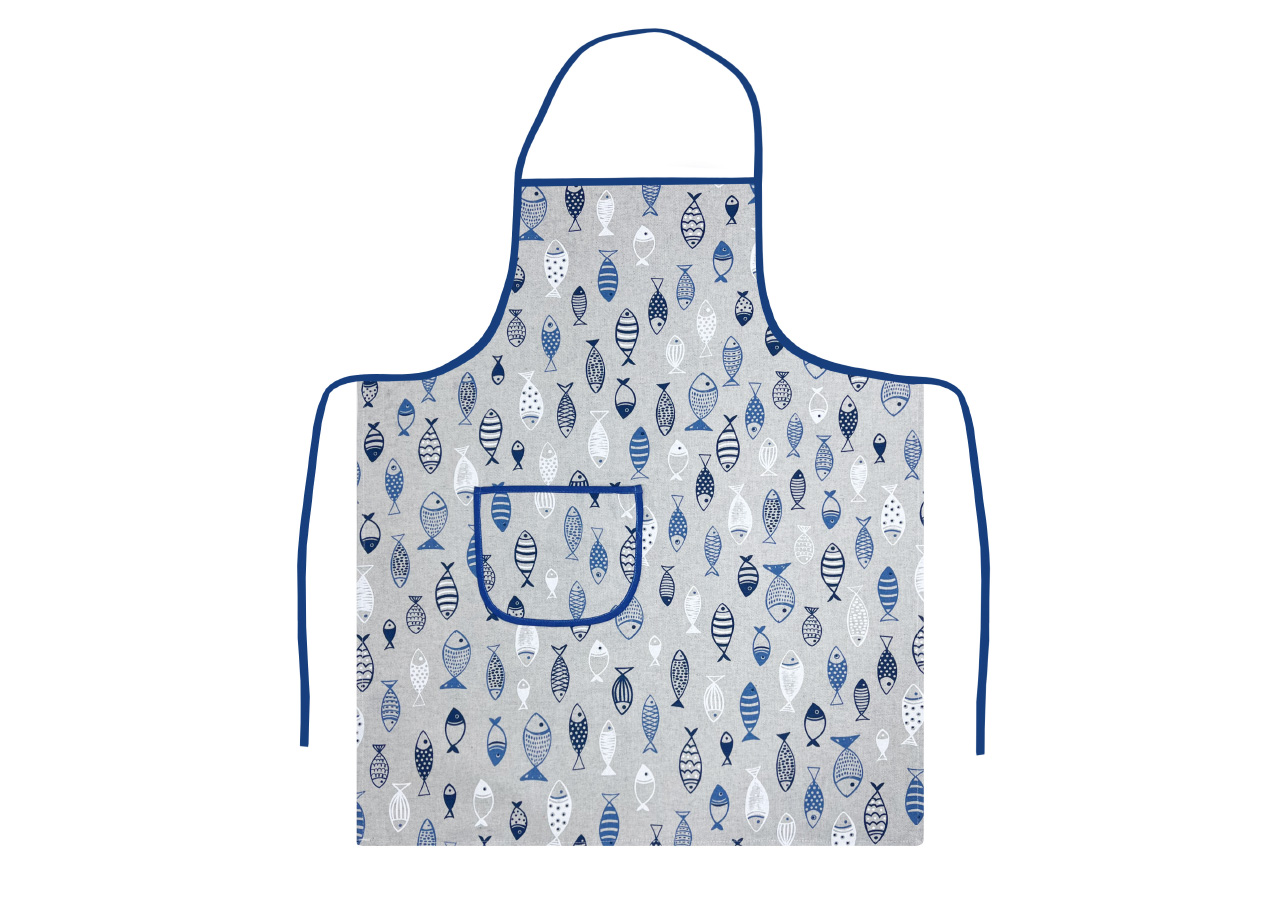 Image of Pack 2 Pezzi Grembiule Alto Pettorina Cucina Chef Casa Con Tasche Pesci Azzurro
