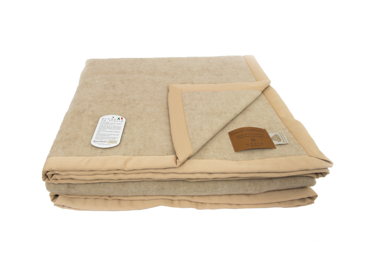 Image of Coperta Invernale Modello Lambswool In 100% Pura Lana Vergine - Matrimoniale - Beige Melange