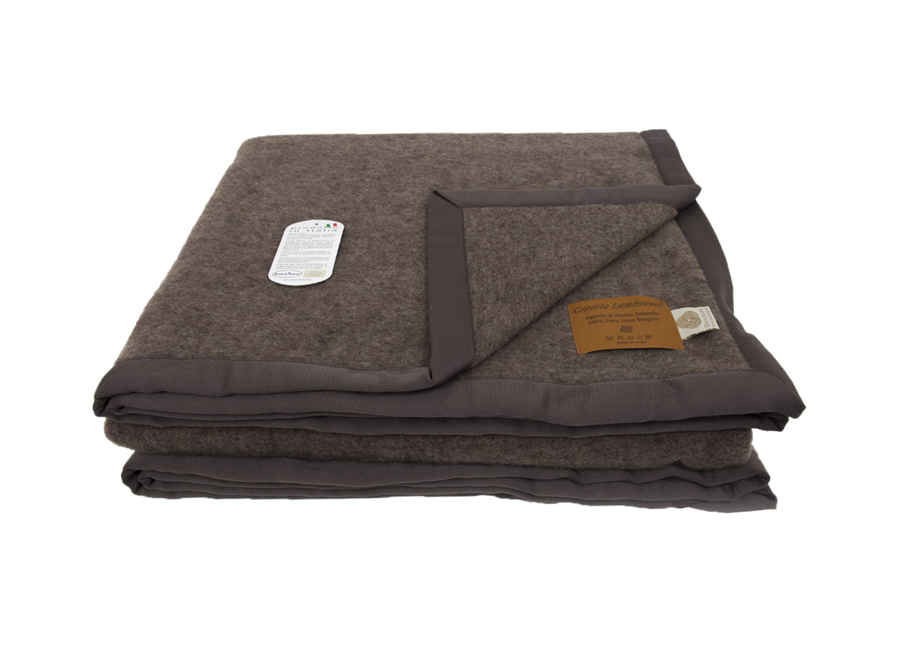 Image of Coperta Invernale Modello Lambswool In 100% Pura Lana Vergine - 1 Piazza e Mezza - Brown