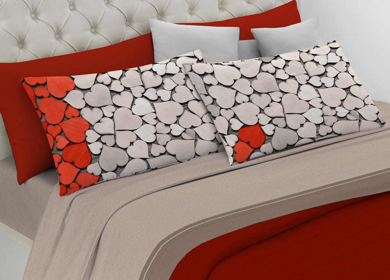 Image of Completo Lenzuola In 100% Cotone Linea Digitale Spin-Off Disegno Love Love
