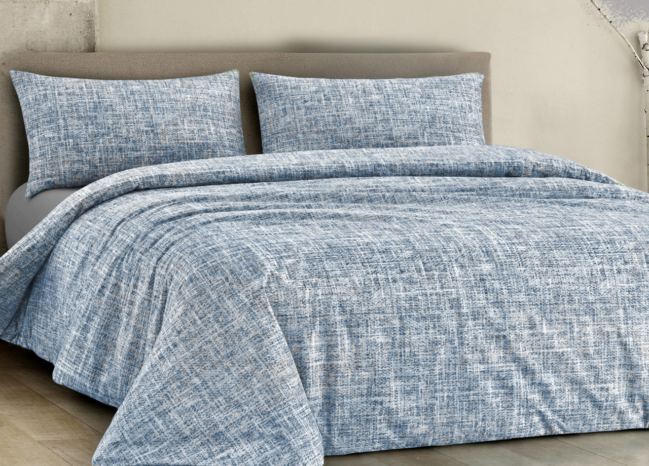 Image of Completo Lenzuola Letto 100% Cotone Made In Italy Disegno Canva - Singolo - Blu