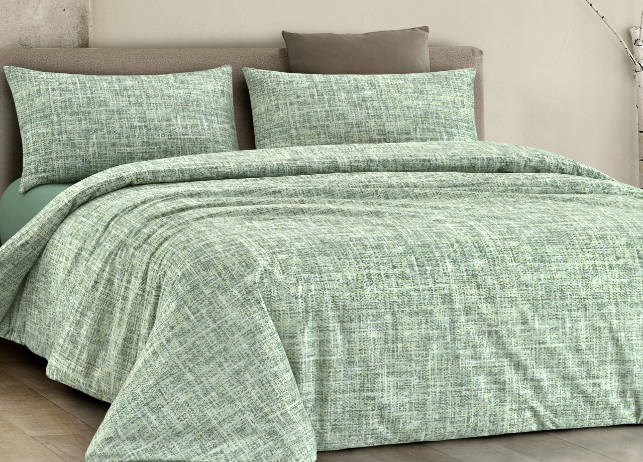Image of Completo Lenzuola Letto 100% Cotone Made In Italy Disegno Canva - Matrimoniale - Verde
