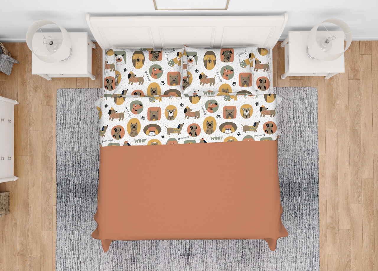 Image of Completo Lenzuola Letto In 100% Cotone Made Italy Disegno Cani 25GI - Maxi - Cani 25GI