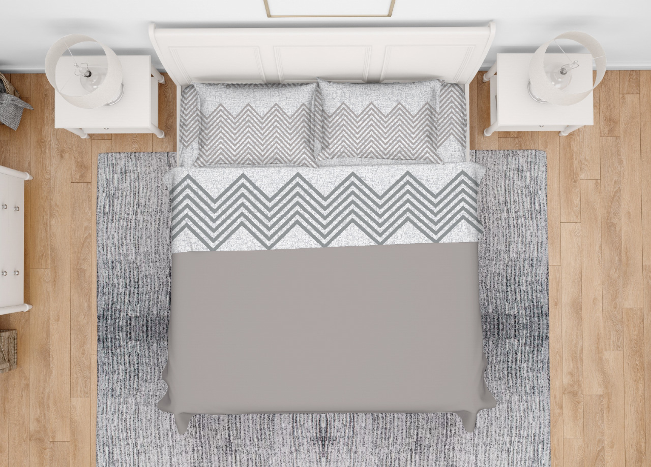 Image of Completo Lenzuola Letto In 100% Cotone Made Italy Disegno Zig Zag - Piazza E Mezza - Beige