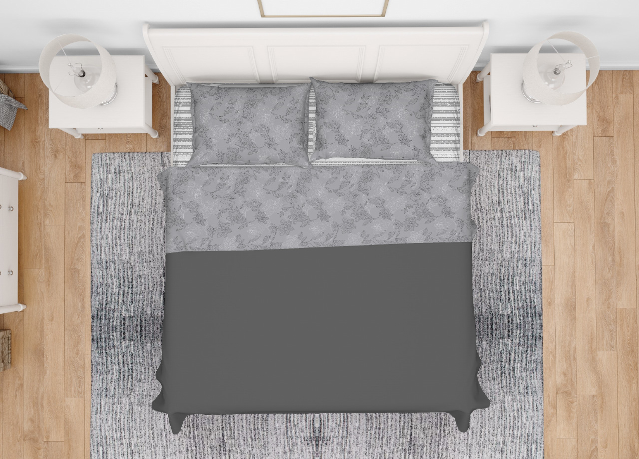 Image of Completo Lenzuola Letto Morbida Flanella 100% Cotone Disegno Lilly - Singolo - Grigio