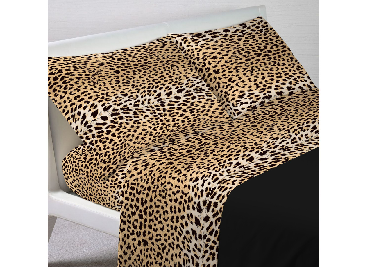 Image of Completo Lenzuola Letto In 100% Cotone Disegno Animalier Maculato - Francese - Maculato