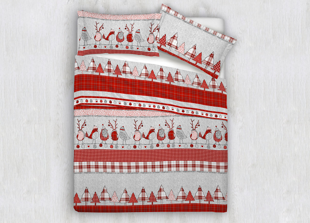 Completo Lenzuola In 100% Cotone Disegni Natalizi Invernali Renne Cuori OB - Piazza E Mezza - Oliver Rosso