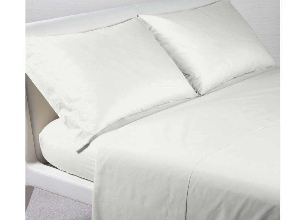 Completo Lenzuola In 100% Cotone Percalle Made In Italy Tinta Unita - Singolo - Bianco