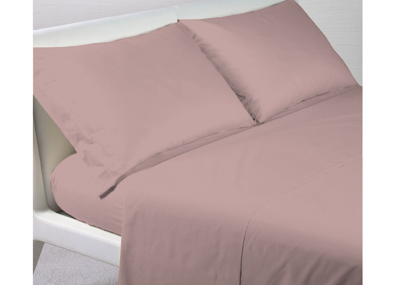 Completo Lenzuola In 100% Cotone Percalle Made In Italy Tinta Unita - Singolo - Rosa