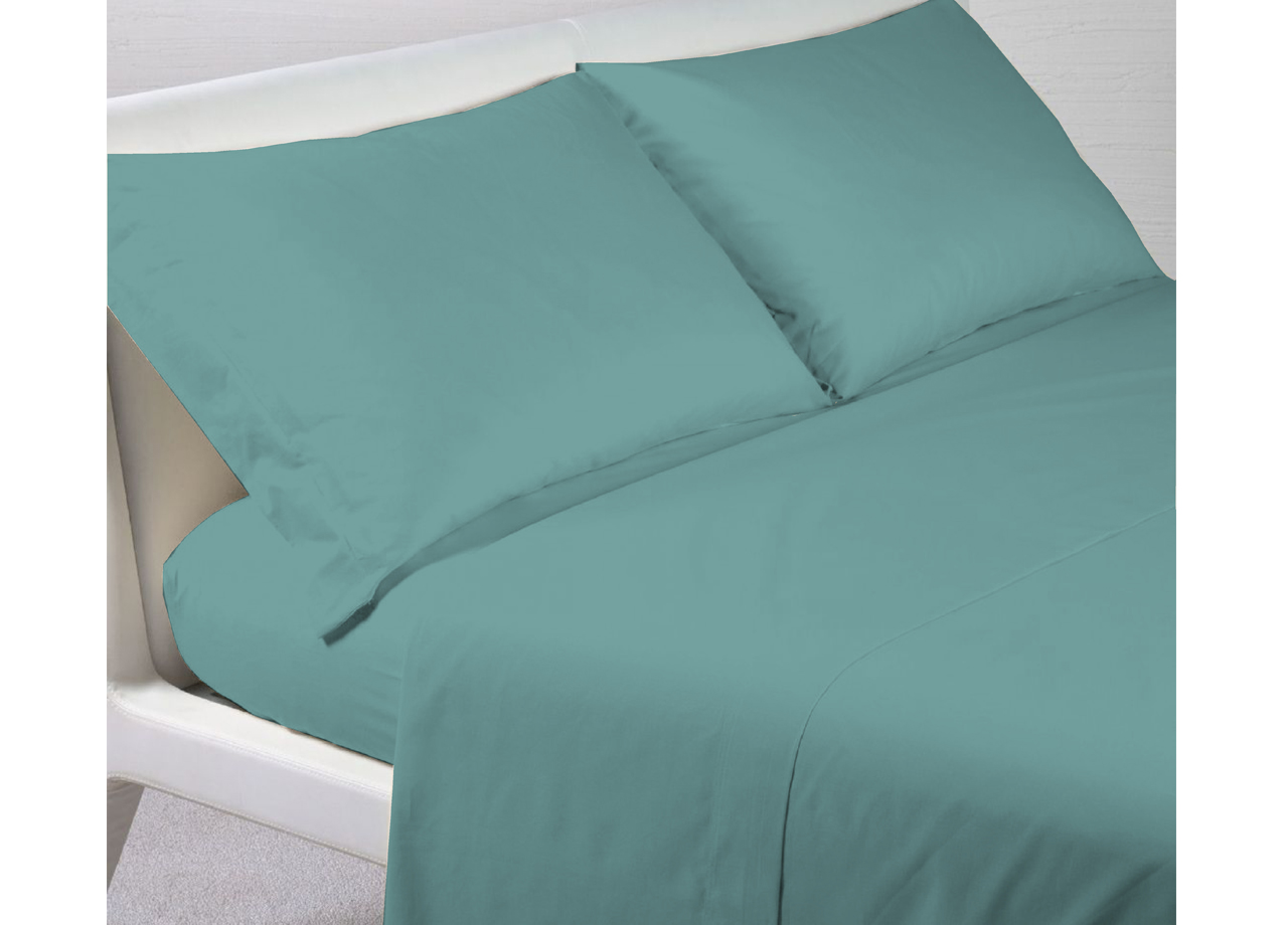 Completo Lenzuola In 100% Cotone Percalle Made In Italy Tinta Unita - Singolo - Verde