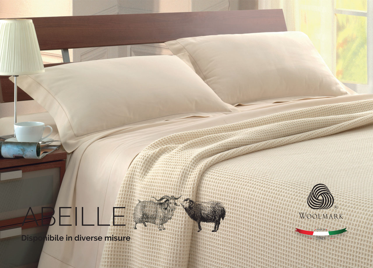 Image of Coperta Invernale Modello Abeille In Lana Merino - Matrimoniale - Abeille