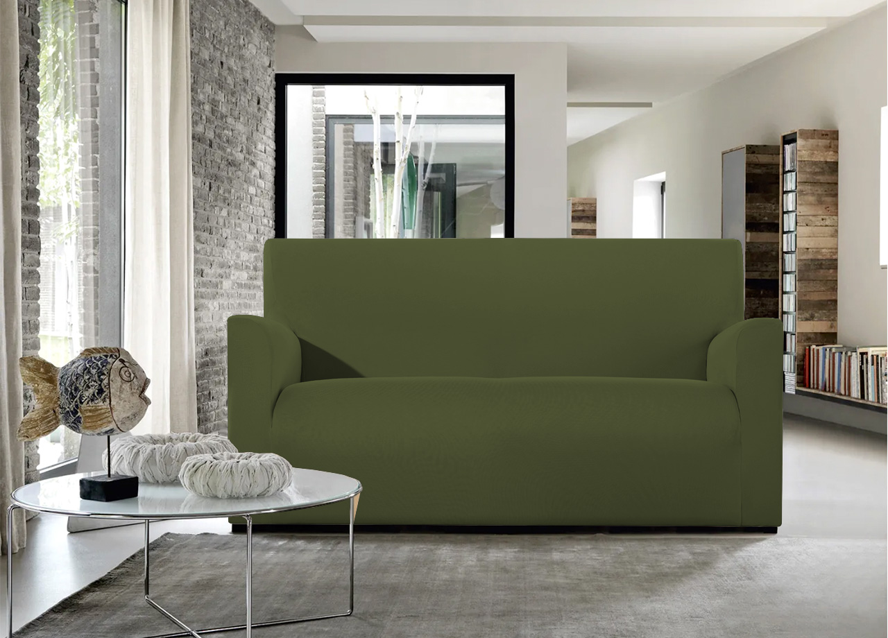 Copridivano E Copri Poltrona Antimacchia Sofà Elasticizzato Modello Magico - Div 3Posti - Verde