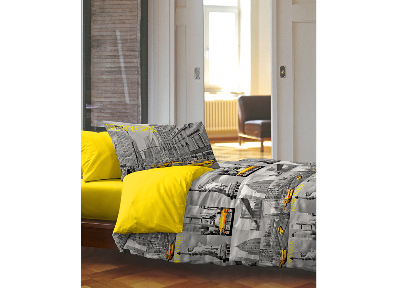 Image of Completo Lenzuola In 100% Cotone Disegno New York Modello OB - Matrimoniale - New York OB