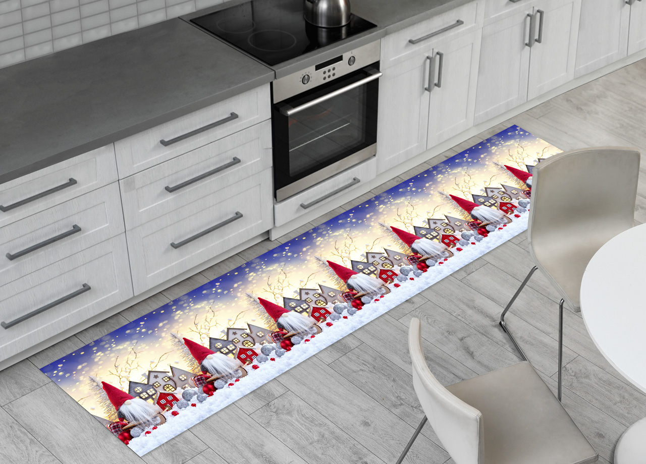 Image of Tappeto Passatoia Cucina Antiscivolo Sottolavello Digitale Natale Snow House - 52x280 - Snow House
