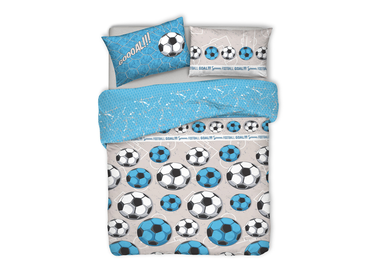 Image of Copripiumino Sacco Piumone Pensieri Delicati Cotone Disegno Calcio - Singolo - Azzurro
