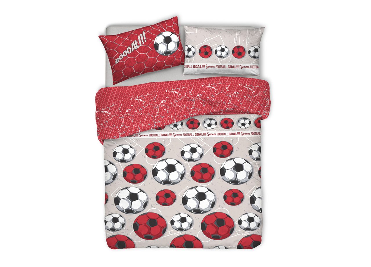 Image of Copripiumino Sacco Piumone Pensieri Delicati Cotone Disegno Calcio - Singolo - Rosso