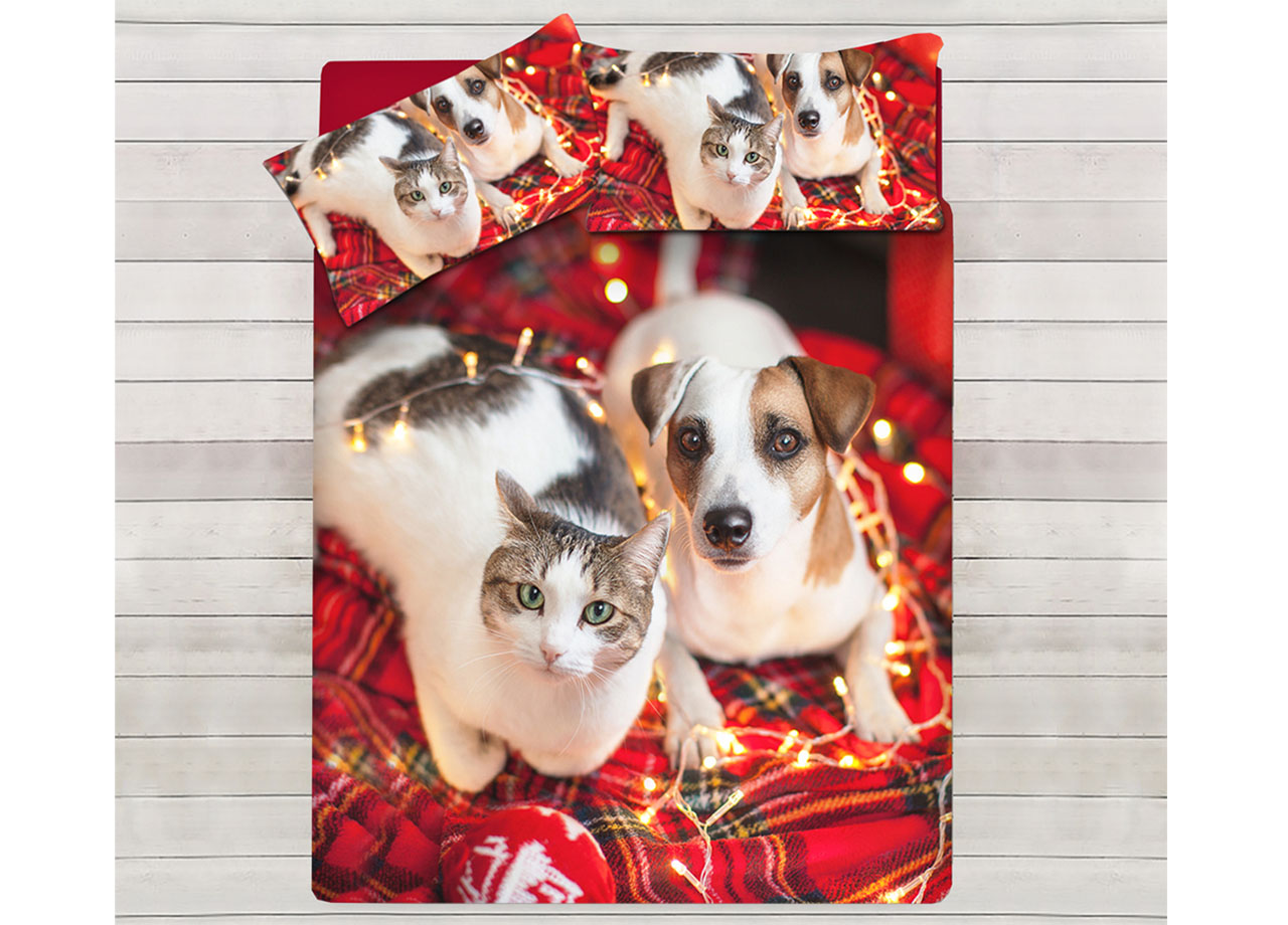Image of Parure Copripiumino Coppia Federe Letto 100% Cotone Sogni D&#39;oro Disegno Puppies - Singolo - Puppies