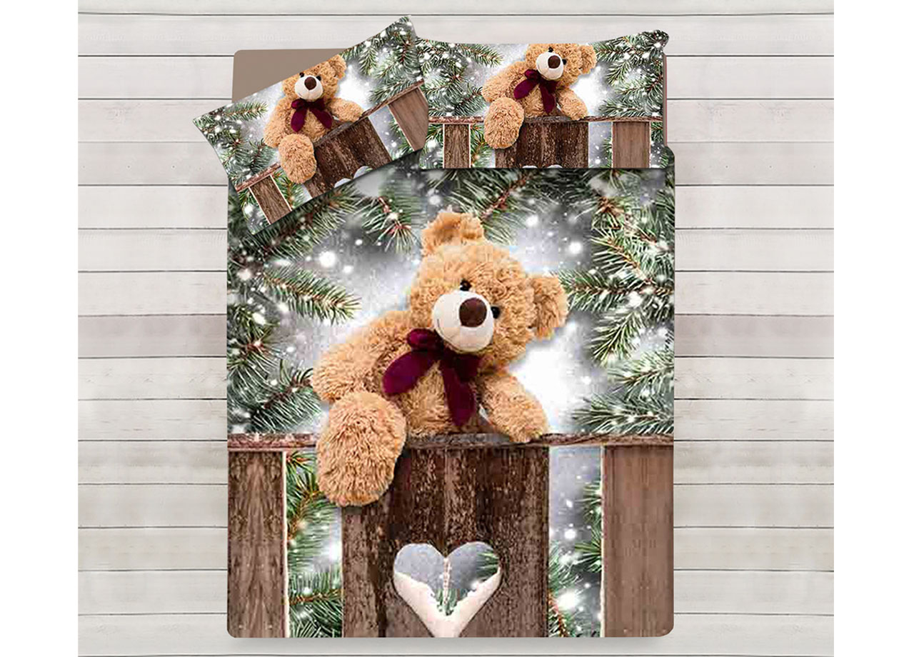 Image of Parure Copripiumino Coppia Federe Letto 100% Cotone Sogni D&#39;oro Disegno Teddy Bear - Singolo - Teddy Bear