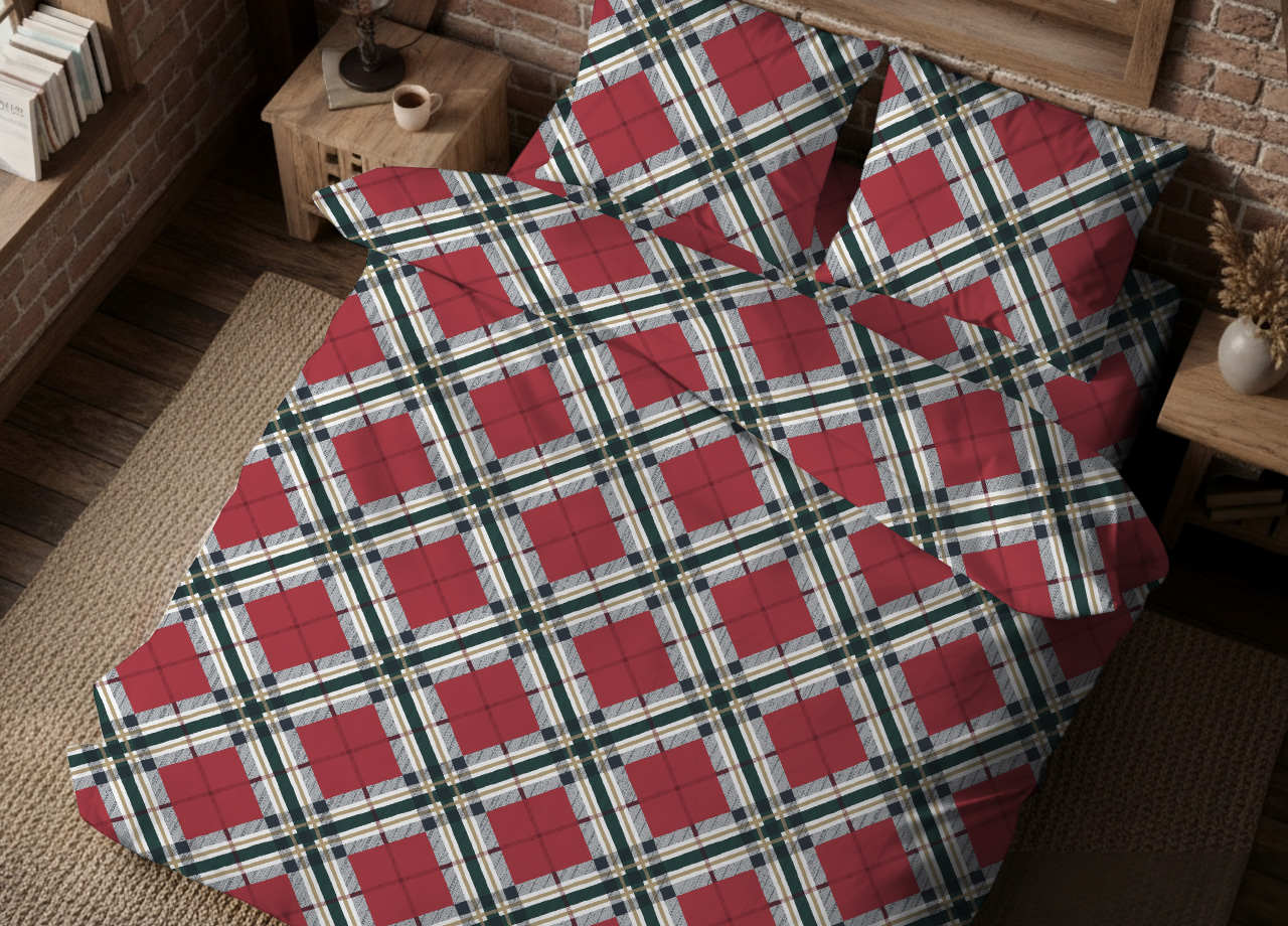 Copripiumino Sacco Piumone In 100% Cotone Disegno Tartan - Matrimoniale - Tartan