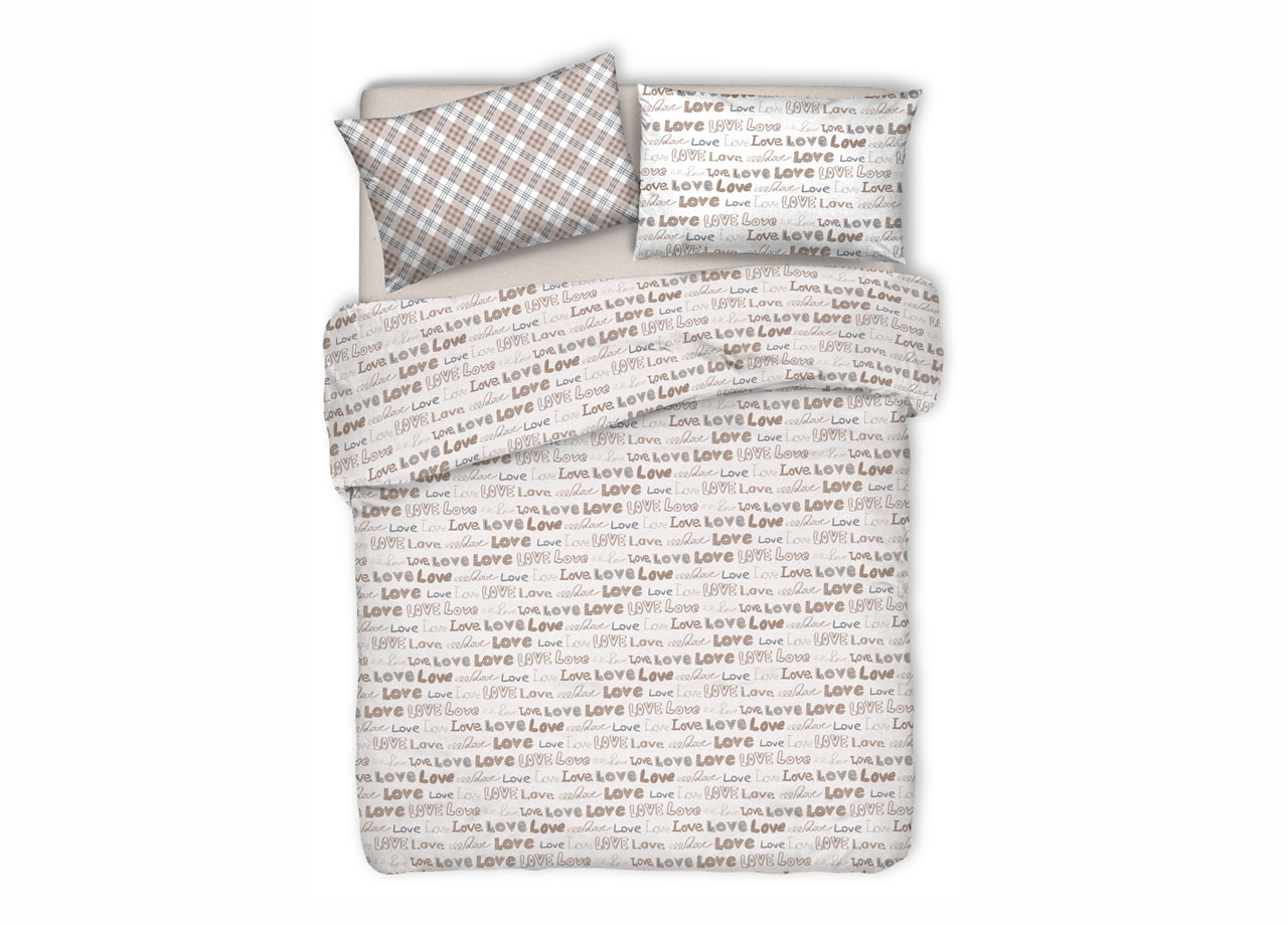 Image of Copripiumino Sacco Piumone Pensieri Delicati 100% Cotone Disegno Love Love - Singolo - Beige