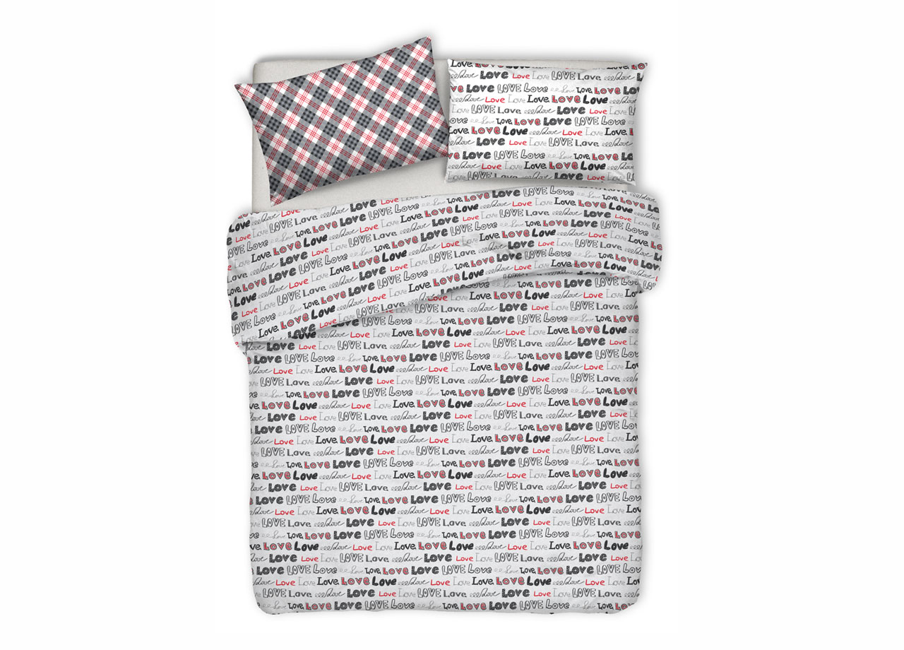 Image of Copripiumino Sacco Piumone Pensieri Delicati 100% Cotone Disegno Love Love - Singolo - Grigio
