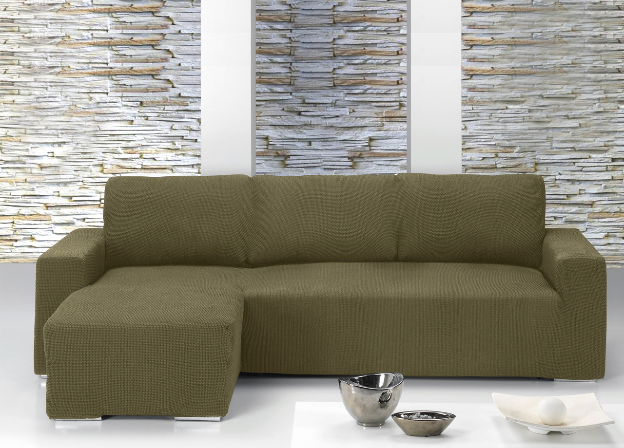 Image of Copridivano Con Penisola Chaise Longue Tinta Unita Biscotto Mod Capri - Sinistra - Biscotto