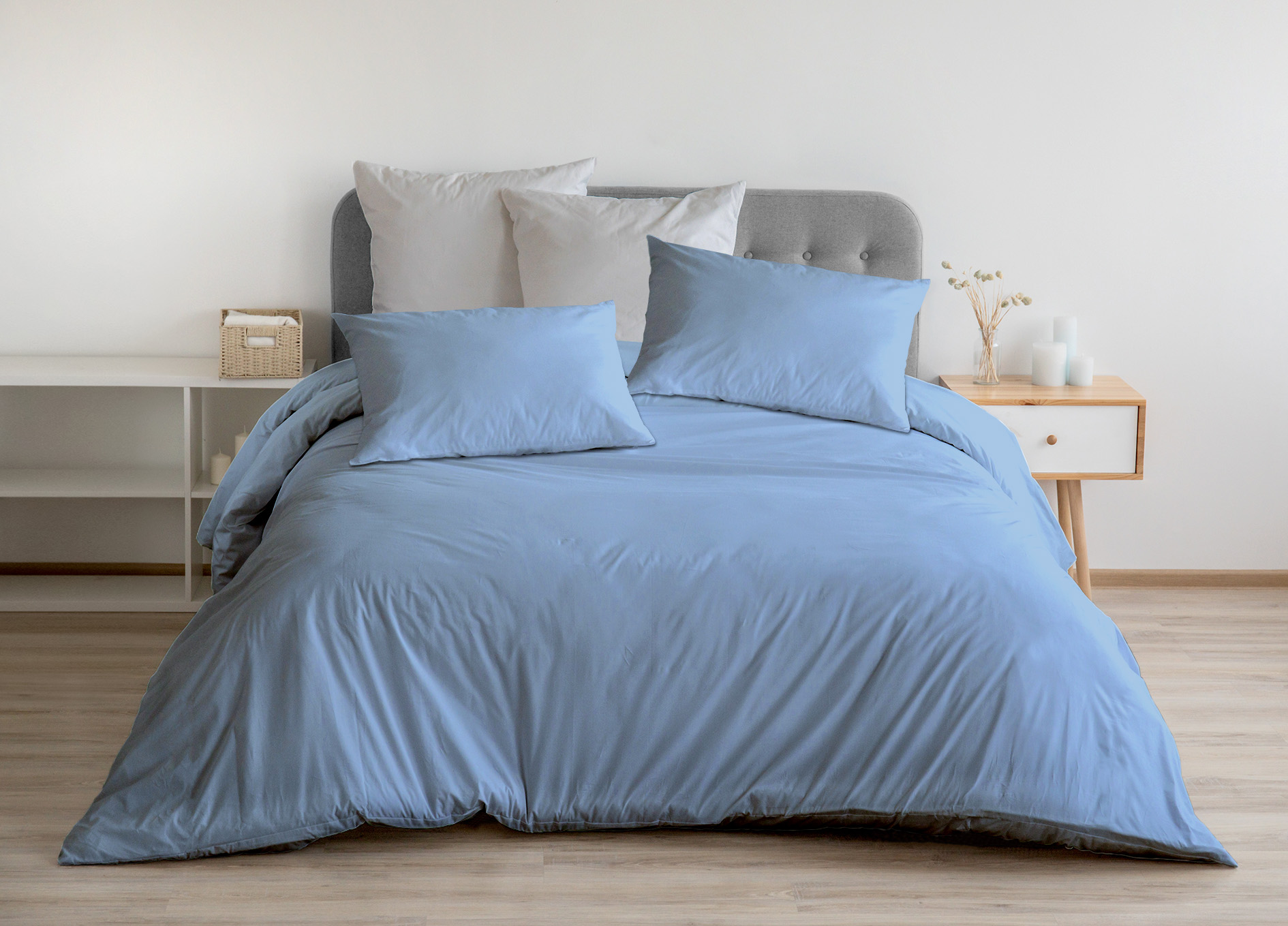 Sacco Copripiumino In 100% Cotone Percalle Made In Italy In Tinta Unita - Singolo - Azzurro