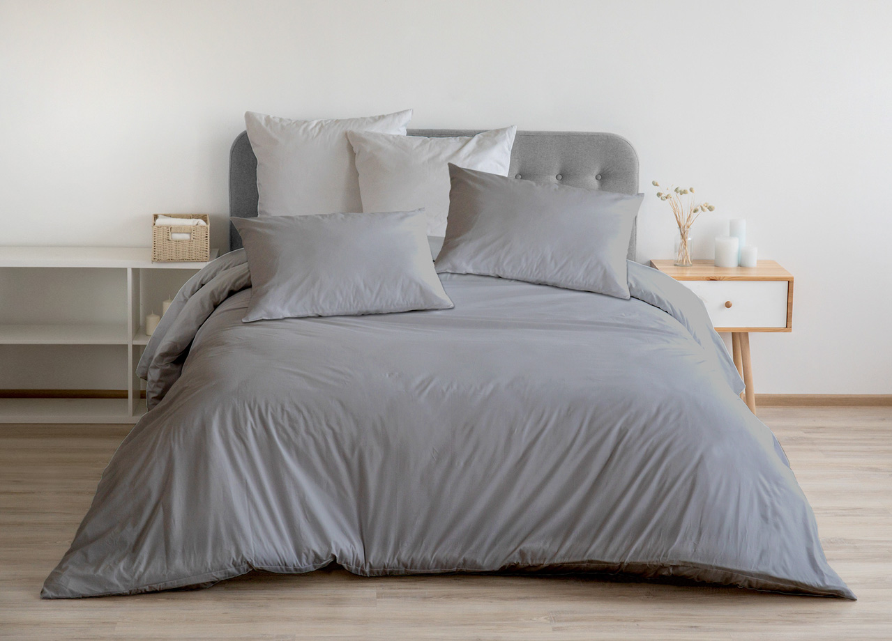 Sacco Copripiumino In 100% Cotone Percalle Made In Italy In Tinta Unita - Singolo - Grigio