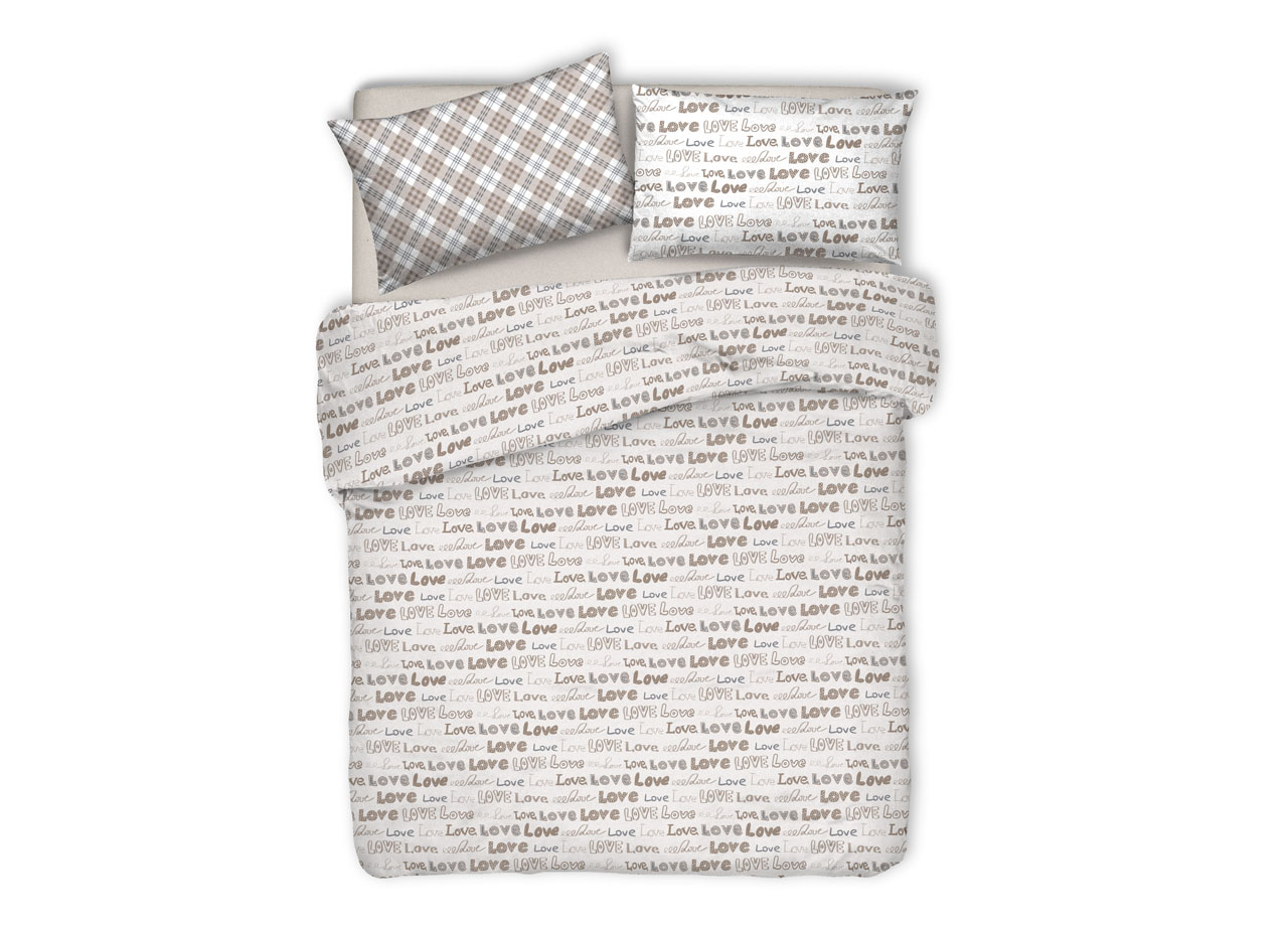 Image of Copriletto Piquet Primavera Estate 100% Cotone Disegno Love Love Cuori - Matrimoniale - Beige